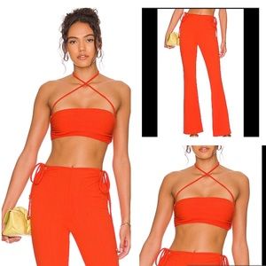 Camila Coelho Cierra Bandeau and Carly Pant in Mandarin  Red in Set